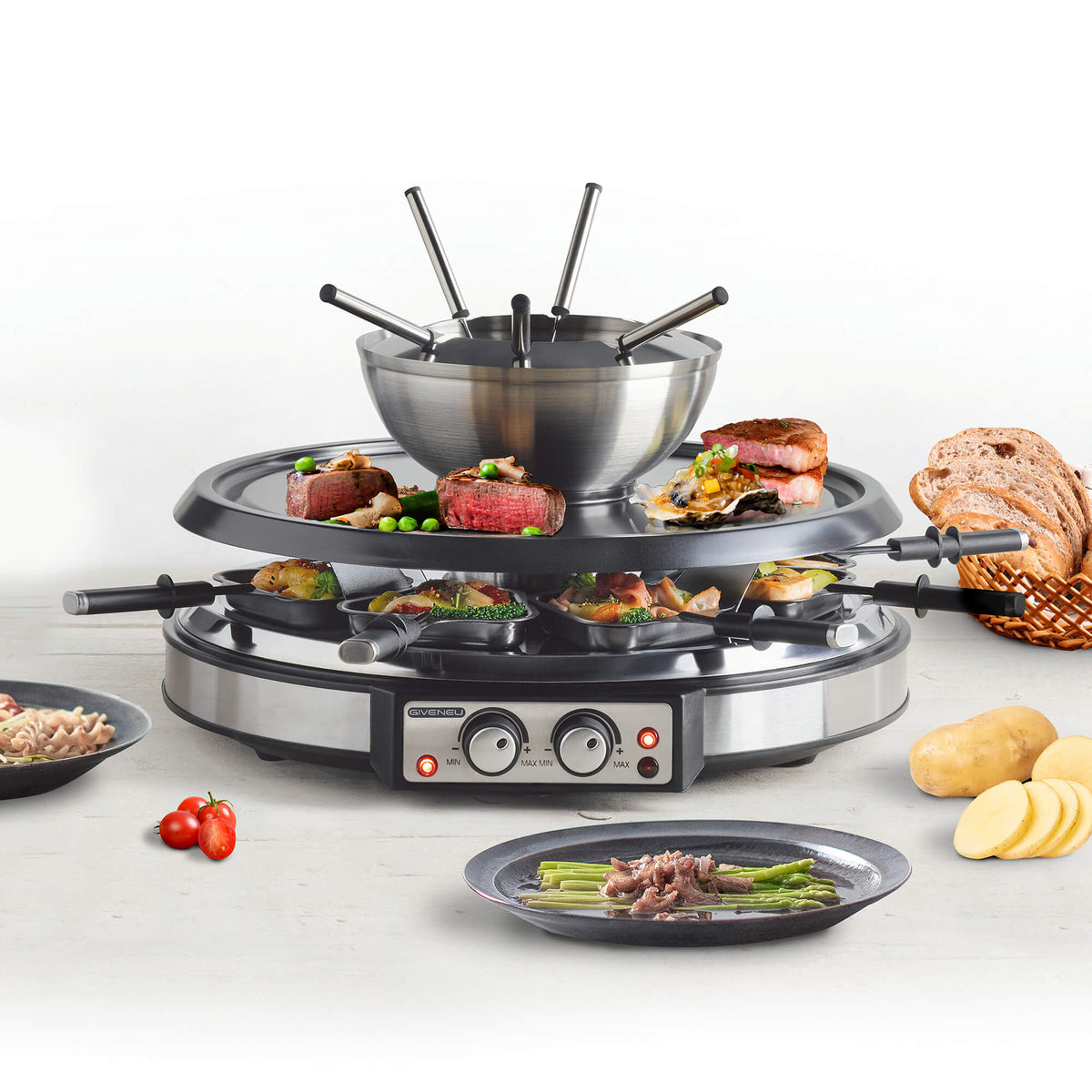GIVENEU Cheese Raclette Fondue Giveneu™ Electric Combination – Grill