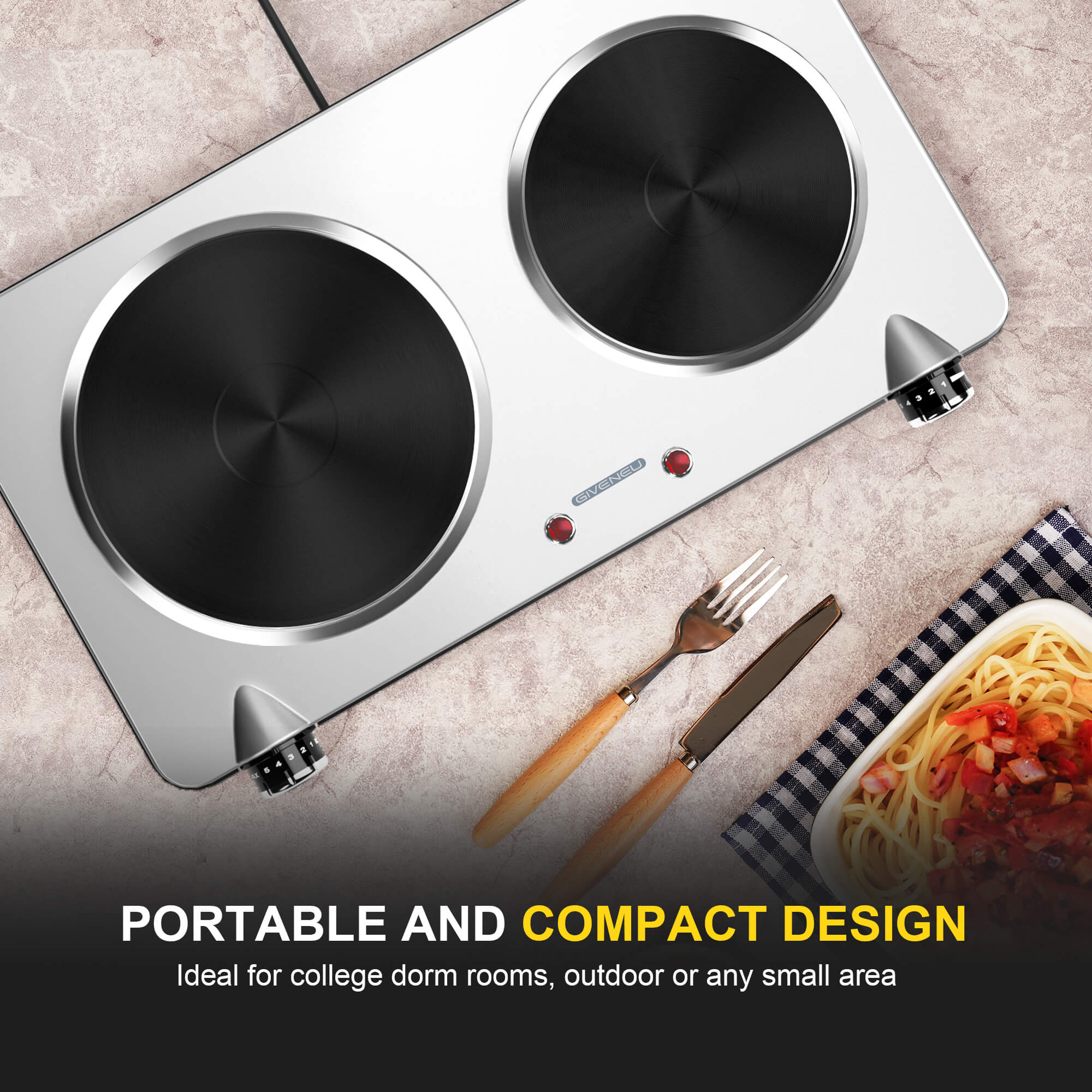 YYBUSHER Portable Indoor Use 2-Burner Countertop Electric Grillte